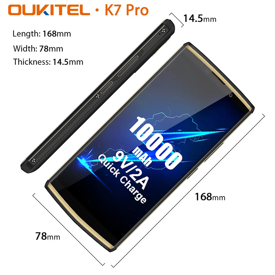 OUKITEL K7 Pro 6," FHD+ 18:9 Android 9,0 смартфон MT6763 Восьмиядерный 4 Гб 64 ГБ 10000 мАч с функцией распознавания лица 9 В/2 а Быстрая зарядка мобильного телефона