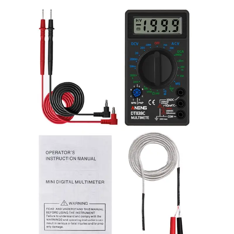 

DT838 Digital Multimeter Tester AC/DC Voltage Current Resistance Temp Test Meter