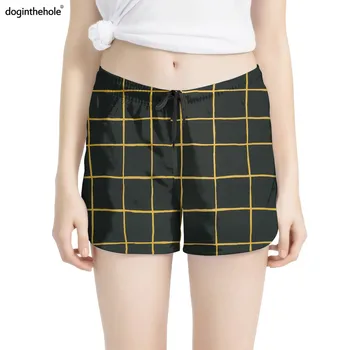 

doginthehole Solid Color Lattice Design Women Casual Shorts Mid Waist Loose Short Plus Size Beach Trunks Ladies Board Shorts