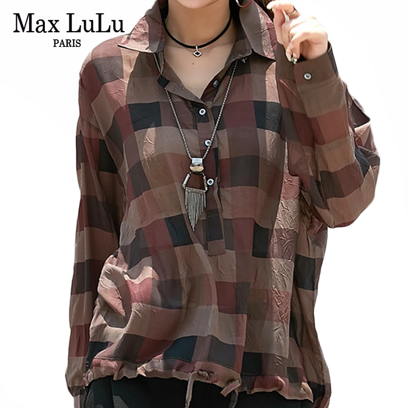 

Max LuLu 2019 Fashion Korean Style Autumn Ladies Tops And Blouses Womens Plaid Chiffon Shirts Casual Female Streetwear Plus Size