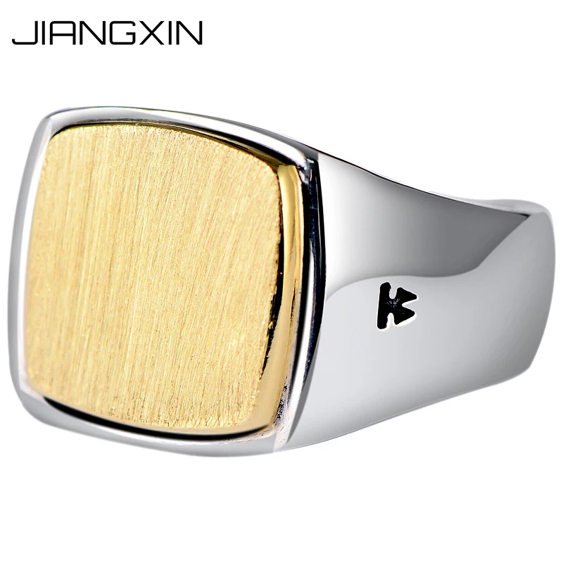 

925 Sterling Silver Golden Drawbench Ring Punk Rock Jewelry for Men Women
