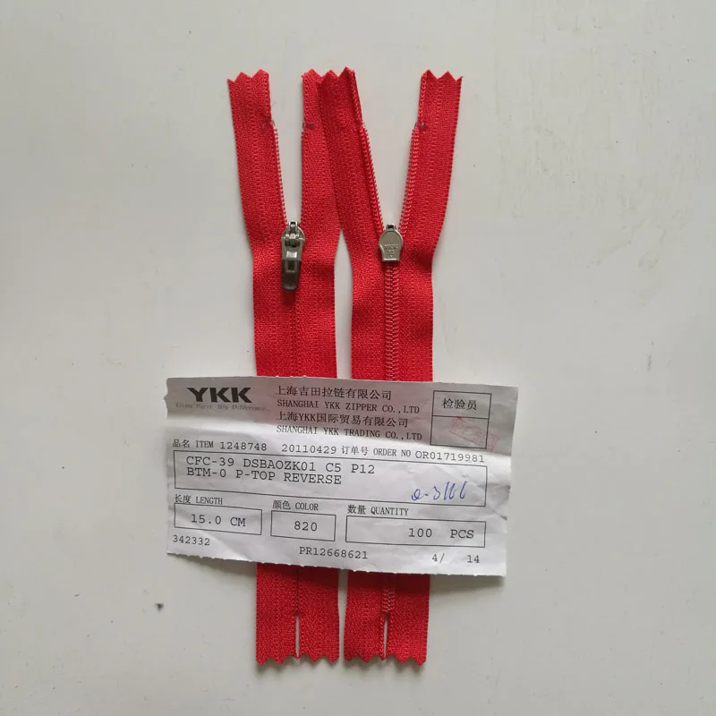 50pcs/lot Ykk Invisible Zipper Red Nylon Coil Close End 14 15cm Pocket Neckline Collar Bag Pants Sewing Tailoring Accessories | Дом и сад