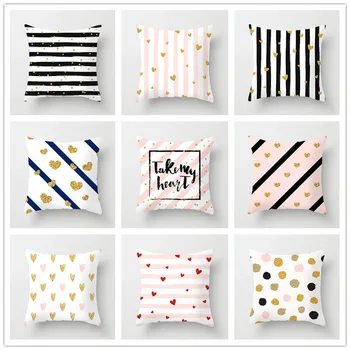 

Pink Geometric Cushion Cover Stripe Snowflake Decorative Pillowcase Polyester Home Ins Decor for Living Room Sofa Couch 45x45cm