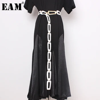 

[EAM] Pu Leather Black Buckle Split Joint Long Wide Belt Personality Women New Fashion Tide All-match Spring 2020 1N945