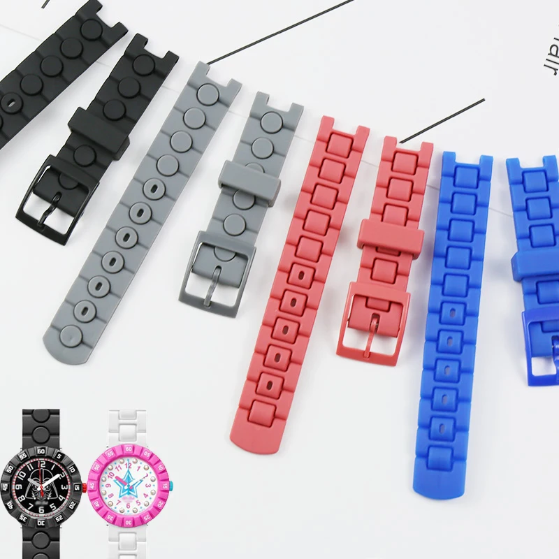 

Watch Accessories 16mm Sports Waterproof Resin Strap for Swatch Children's PU Strap Silicone Flik Flak Children's Watch
