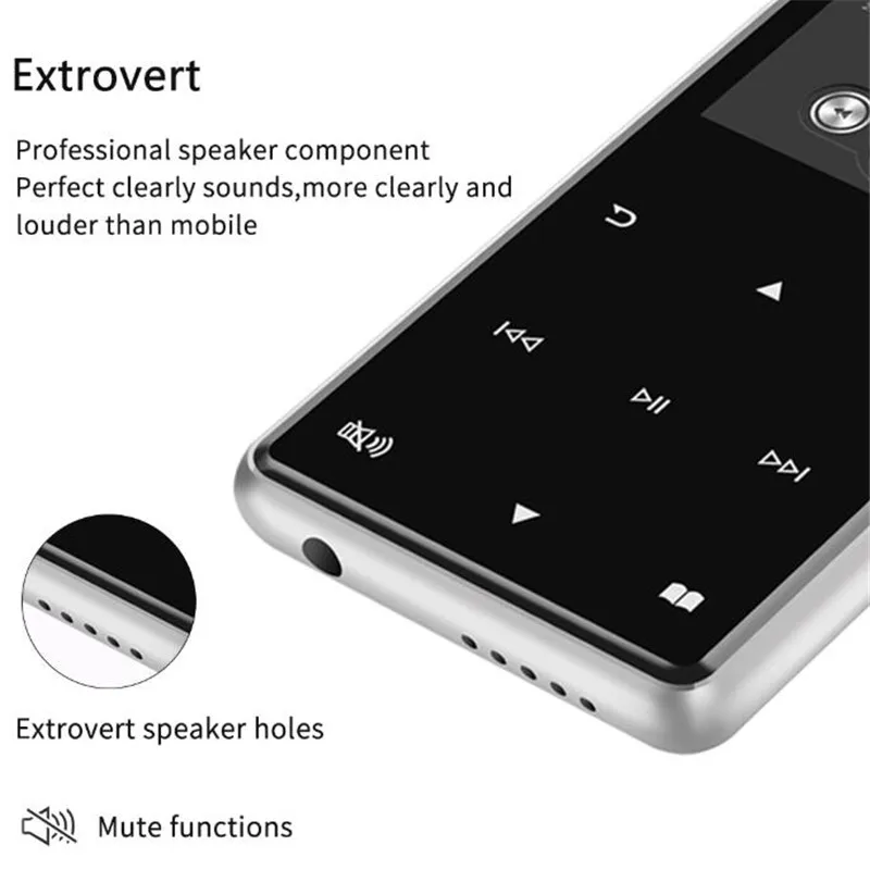 2.4" Wireless HiFi HD MP3 MP4 Player,Stereo Bass Mic Earphone,Fast Charge Cable,Speaker FM Record&TF Slot+32GB TF Card