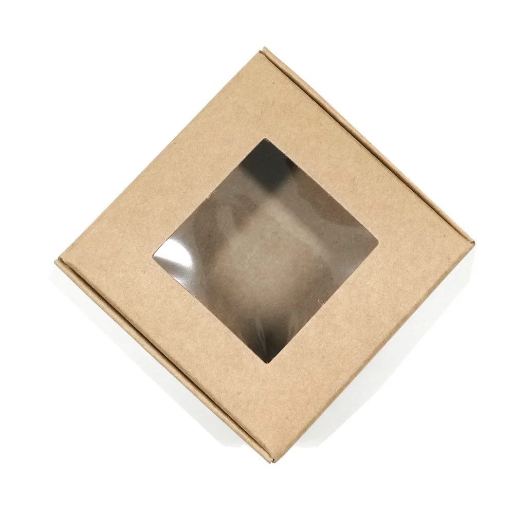 

Brown Kraft Paper Boxes Transparent Window Foldable Package Papercard Box Jewelry Craft Cosmetic Toy Storage Boxes for Christmas
