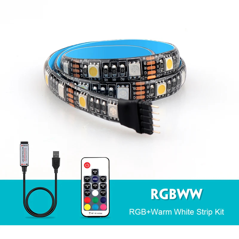 RGBWW 17Key set 1 комплект DC5V 5050 USB светодиодный ленточный RGB/RGBW/RGBWW 0,5 м/1 м/2 м водонепроницаемый гибкий светодиодный ленточный светильник для ТВ фонового освещения - Испускаемый цвет: RGBWW 17Key set