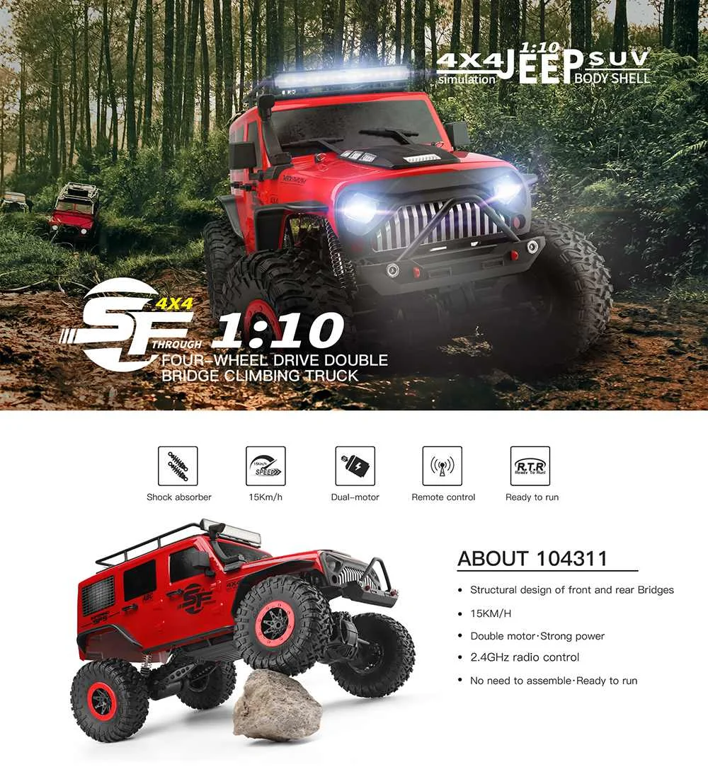 Wltoys 104311 1/10 2,4G 4X4 гусеничный Радиоуправляемый автомобиль пустыня горный рок модели автомобилей с двумя моторами светодиодный головной светильник
