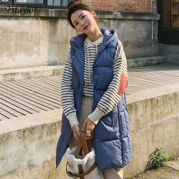 

Fitaylor New 2020 Autumn Winter Vest Women Waistcoat Female Sleeveless Jacket Hooded Velvet Warm Long Vest Jackets