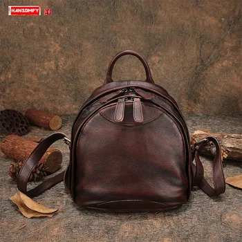 

2020 New Leather Women Backpack Casual School Bag Female Travel Backpacks Top Layer Soft Cowhide Large Capacity Retro Original