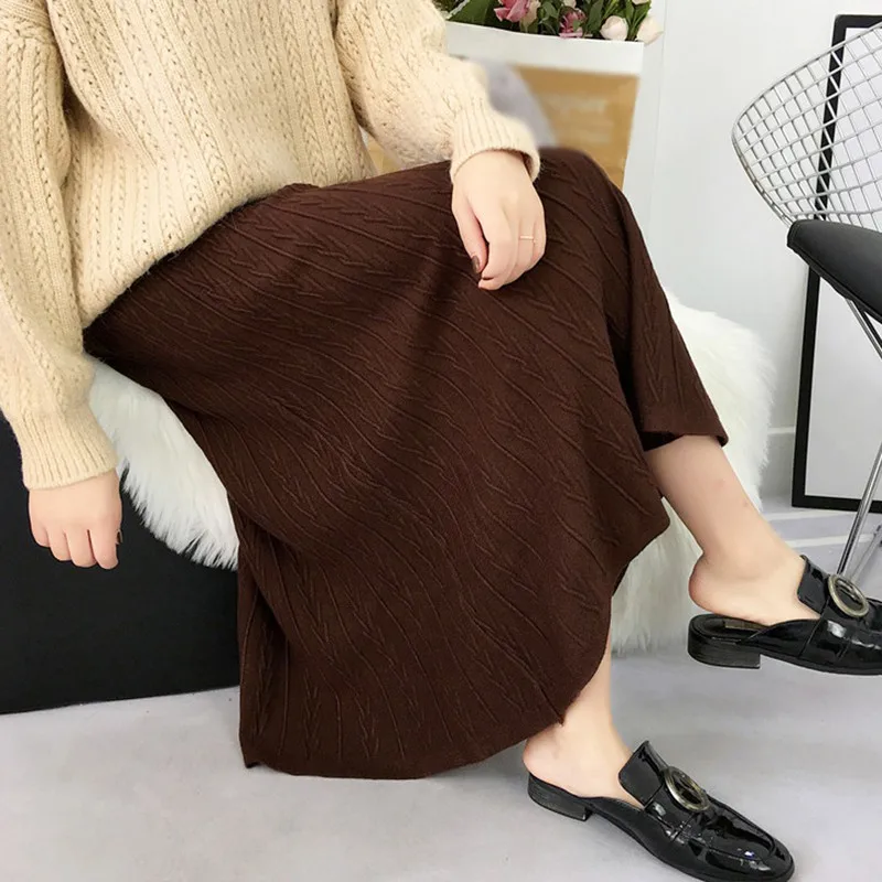 

Women Autumn Winter Skirts Korean Style Elegant Solid Color Slim Mid-Length Knitted Skirt 2020 New Arrivals
