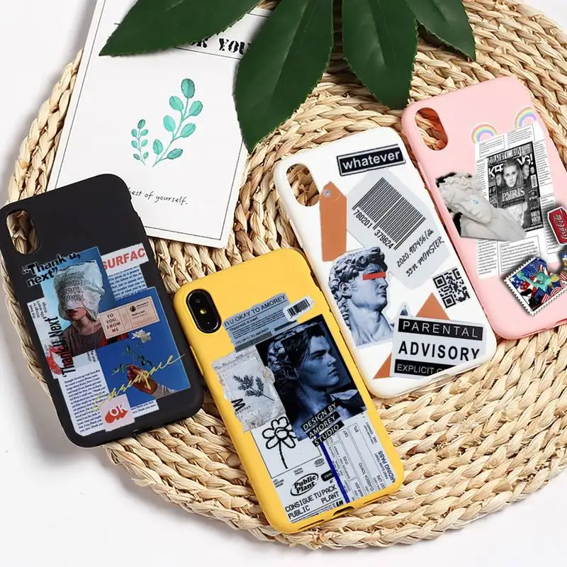 

Art statue mosaic pattern Phone Case Candy Color Phone Case for iPhone 11 12 mini pro XS MAX 8 7 6 6S Plus X 5S SE 2020 XR