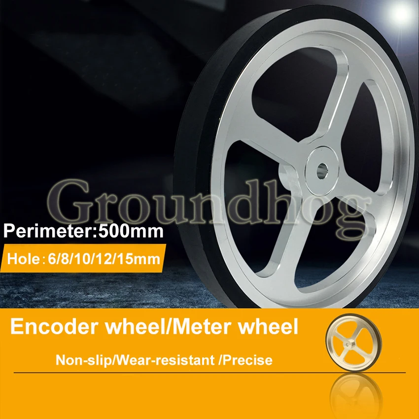 Aluminum Encoder meter wheel Synchronous wheel OVW Length measuring rubber wheel Perimeter 500mm hole 6 8 10 12 15mm