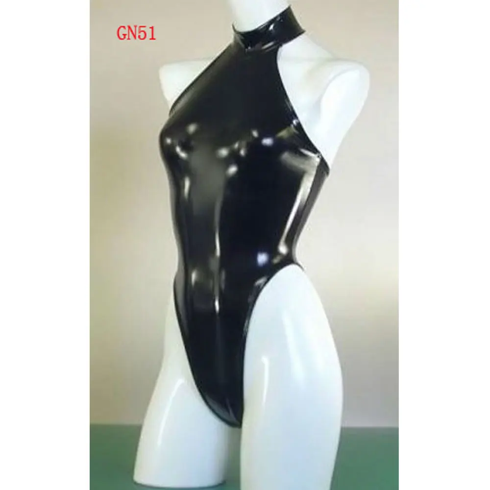 Women Swimsuit Sexy High Cut Swimsuit High Neck Halter Bodysuit Black One Piece Swimwear Body Suit Latex Catsuit Sexy Night Club Dance Wear