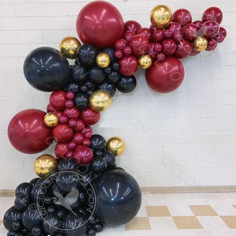 100pcs Burgundy and Black Metallic Gold Balloon Garland Arch Kit DIY Wedding Party Valentine's Day Decoration | Дом и сад