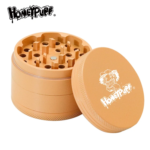 HONEYPUFF Grinder Weed Ceramic Herb Grinder Aluminum 63MM 4 Layers Grinding Machine Spices Grinder Crusher Weed Accessories Orange