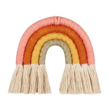

INS Nordic Home Weaving Rainbow Tapestry Cotton Hand-Woven Color Ornaments Children'S Room Decoration Tassel Wall Hanging