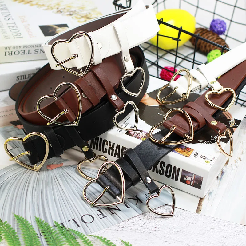 

105cm Women PU Leather Belt Female Cute Harajuku Belt Ladies Pants Party Dress Heart Belts Metal Heart Pin Buckle belt Waistband