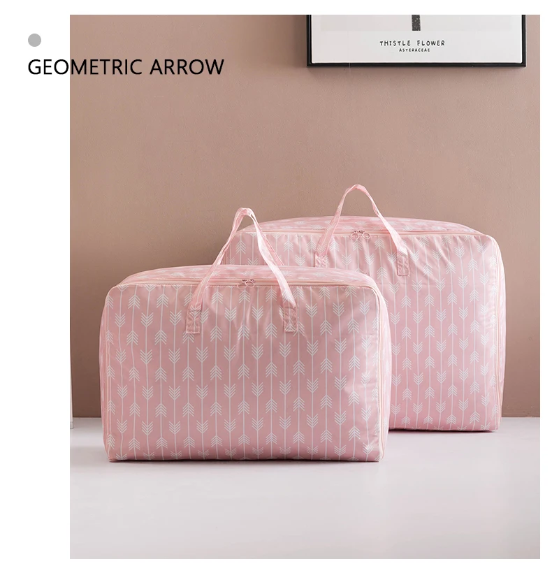 Nordic Style Waterproof Foldable Storage Bags Quilted Blanket Clothes Bag Big Size Oxford Fabric Travel Luggage Organizer Bag