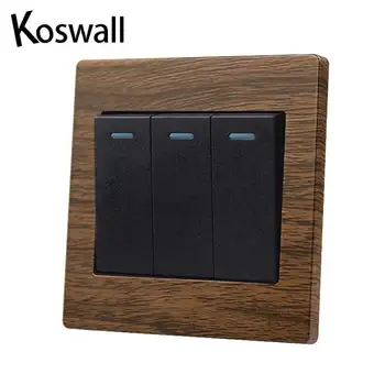 

Luxury Push Button Wall Switch 3 Gang 2 Way Light Switch Interruptor Brushed Wood grain Panel 10A AC 110~250V