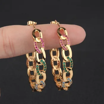 

Funmode Gold Color Hip Hop Women Hoop Earrings Multicolor CZ Pave Wedding Party Show Jewelry Wholesale FE55