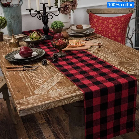 black table runner MTL хлопковые клетчатые коврики для стола и бегуны, скатерть для стола, коврик для стола, Современные рождественские скатерти для стола - Цвет: black table runner