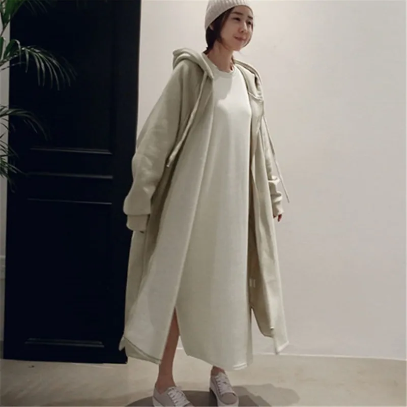 Mazefeng Autumn Winter Women Jackets Hooded Zipper Prairie Chic Fashionable Korean Style Elegant Casual Long Coat Outerwear