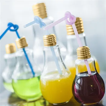 

Creative Summer Bulb Water Bottle Cute Brief Fashion Cute Milk Juice Light Bulb Leak-proof Cute WaterBottle Portable Bottles