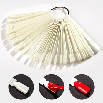 

1 Set False Nail Tips Fan Nature Nail Art Round Full Cover Display Practice Tools Fake Nails Manicure Acrylic UV Gel Polish