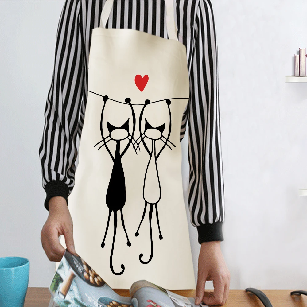 Silstar Tex Cute Black Cat Printing Aprons Home Cooking Children Bib Dress Accessories Chef Woman Aprons Hairdresse