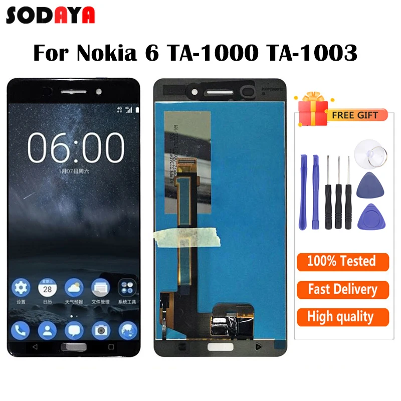 ЖК дисплей с дигитайзером сенсорного экрана для Nokia 6 TA 1000 1003 1021 1025|Экраны