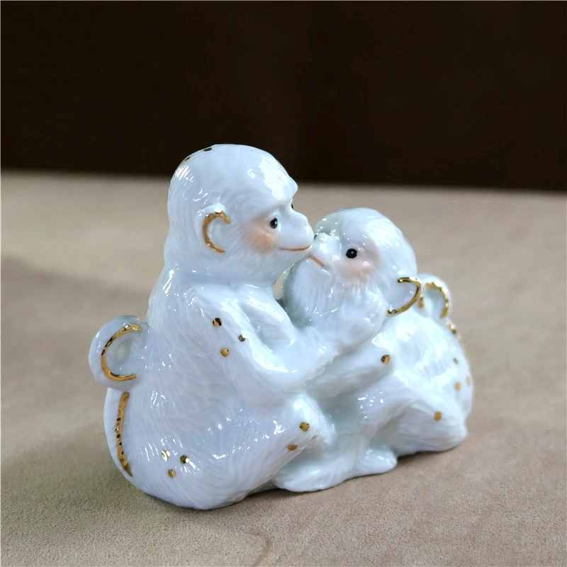 꿀 도자기 원숭이 연인 그림 세라믹 커플 원숭이 동상 공예 장식품, 발렌타인 데이 장식 웨딩 기념품