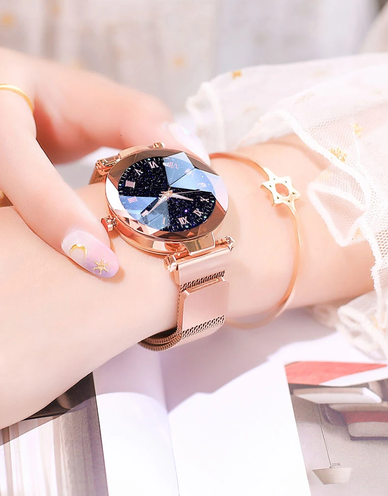 Hot Sale Women Magnet Buckle Starry Sky Luminous Roma Watch Luxury Ladies Stainless Steel Quartz Watch Clock Relogio Feminino