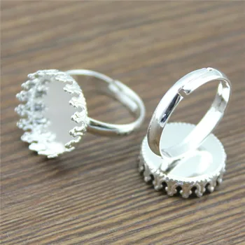 

Shiny Silver Color Fit 15mm Round Cabochon Copper Material Crown Edge Adjustable Ring Settings Base For Jewelry Making 10pcs/lot
