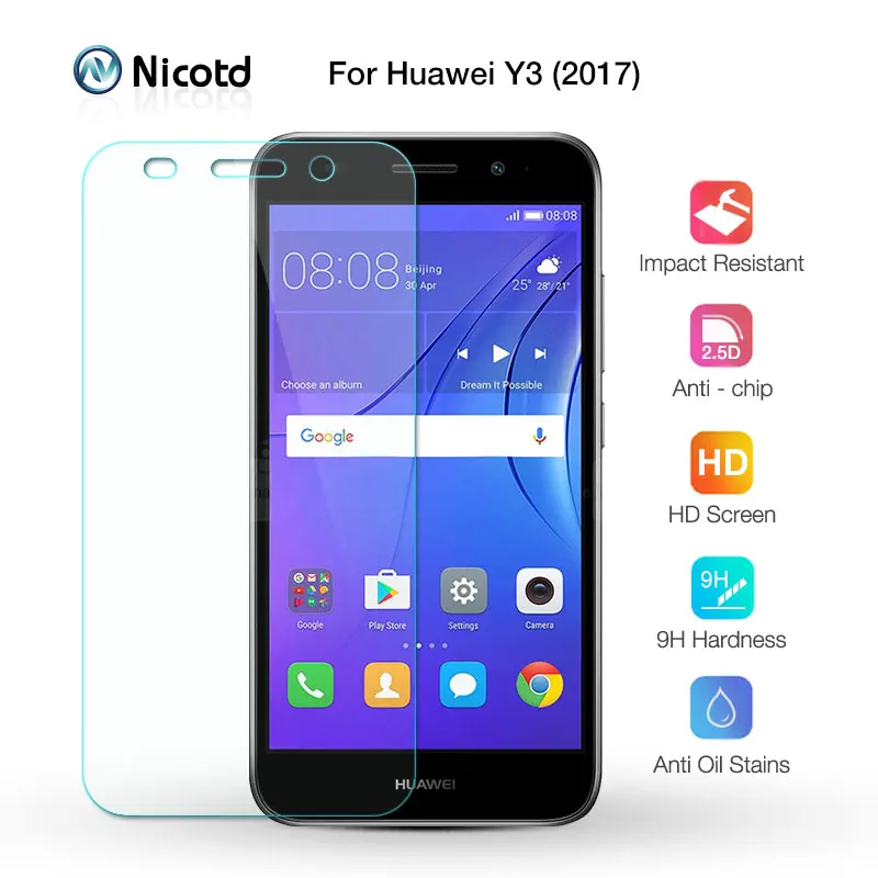 Защитная пленка Nicotd экрана из закаленного стекла 2 5 HD для huawei Y3 2017 Оригинальная