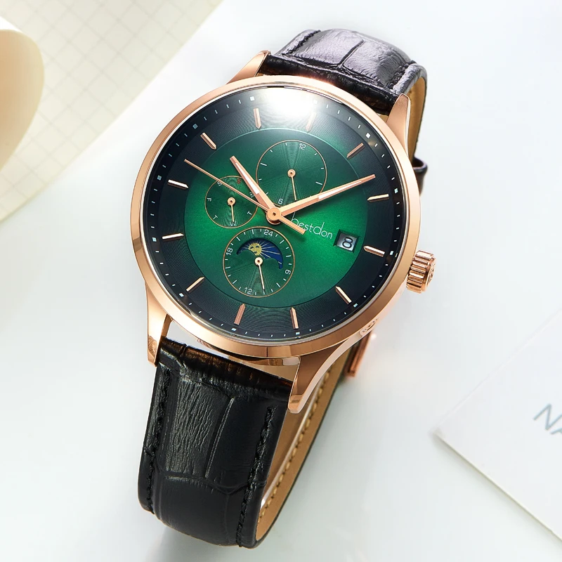 Bestdon 100% настоящие Moon Phase Мужские s часы механические лучший бренд класса люкс