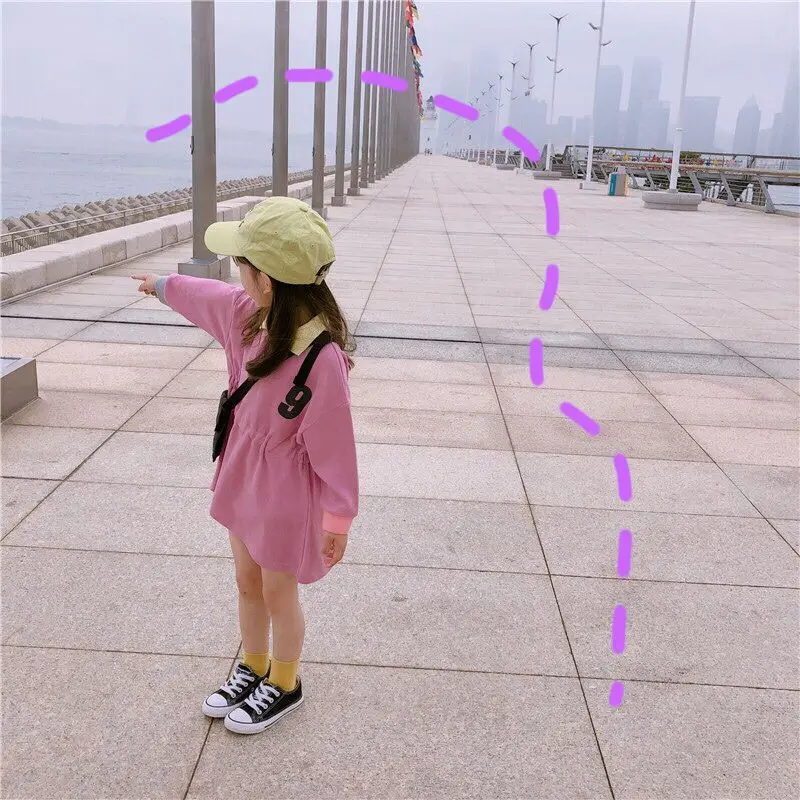 Новое поступление; осеннее хлопковое Свободное платье в Корейском стиле с длинными рукавами и принтом в виде цифр; модное милое платье для маленьких девочек