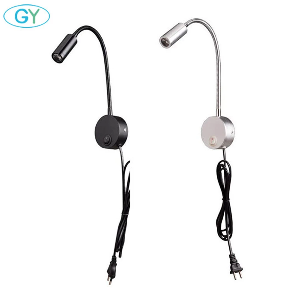 wall mounted lamp Plug Wired Flexible 3 Watts 3W Gooseneck Led Wall Light Sconce Lamp Lighting for Bedroom Reading Bathroom with Plug, black white wall lamps for bedroom