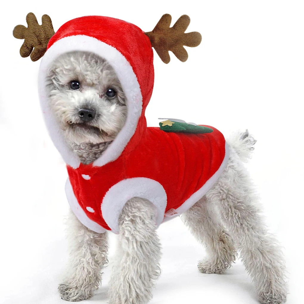Рождественская Одежда для собак, маленький бархатный костюм кораллового цвета для собак, одежда для кошек, пальто для домашних животных, зимний костюм