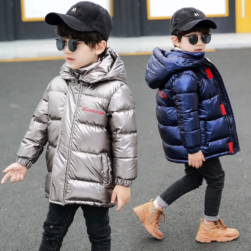 

BOY'S Bright Surface Thick down Feather Cotton-padded Clothes Winter Style 2019 New Style Bronze Mid-length Cotton Coat Children