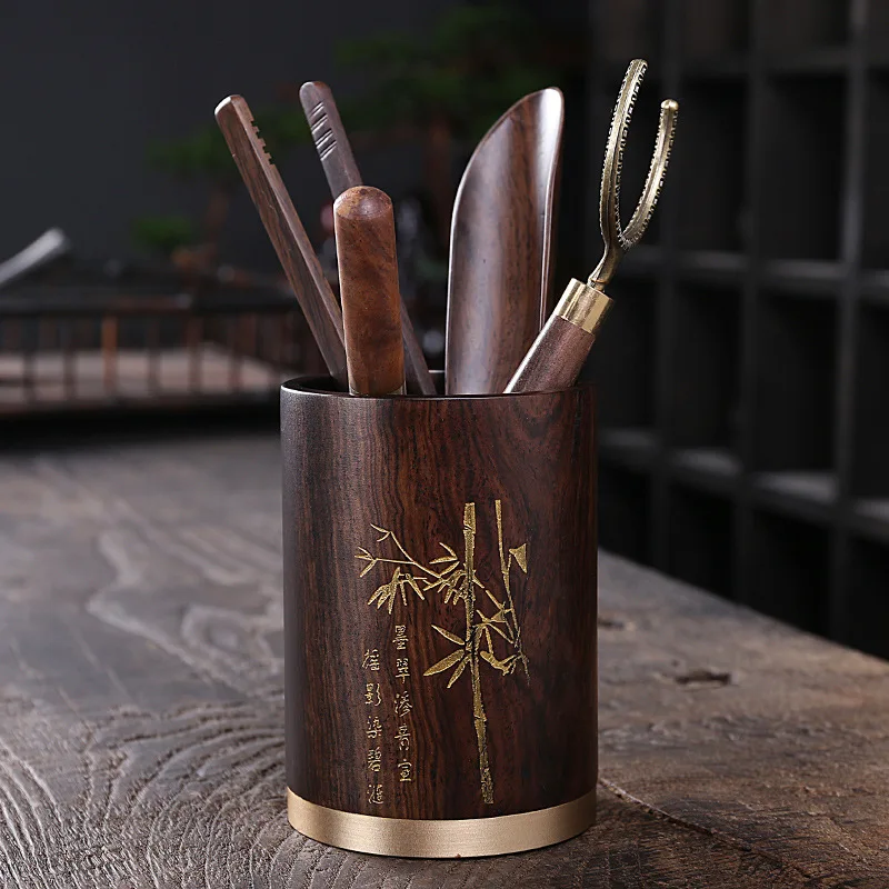 

Chinese Style Tea Set Kung Fu Tea Accessories Tea Ceremony Utensils Six Gentleman Ebony Tea Clip Needle Wood Brass Teapot ZH603