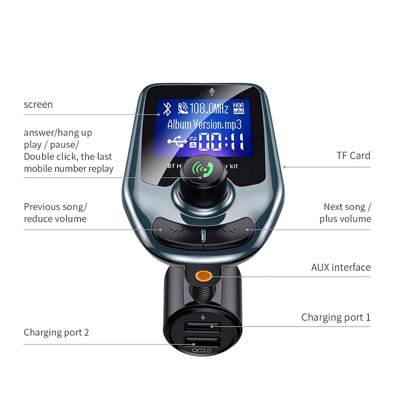 

Car Charger USB Car Lighter socket Adapter Chargers Wireless In-Car Bluetooth FM Transmitter MP3 Radio Adapter Car Kit Dual USB