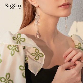 

SuXin earrings 2020 new simple tassel temperament earrings for women long crystal pendant earrings jewelry gifts
