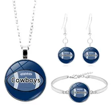 Американский футбол Даллас ковбои кабошон набор ювелирных изделий из стекла модное серебряное ожерелье браслет серьги Ювелирные наборы для женщин подарок