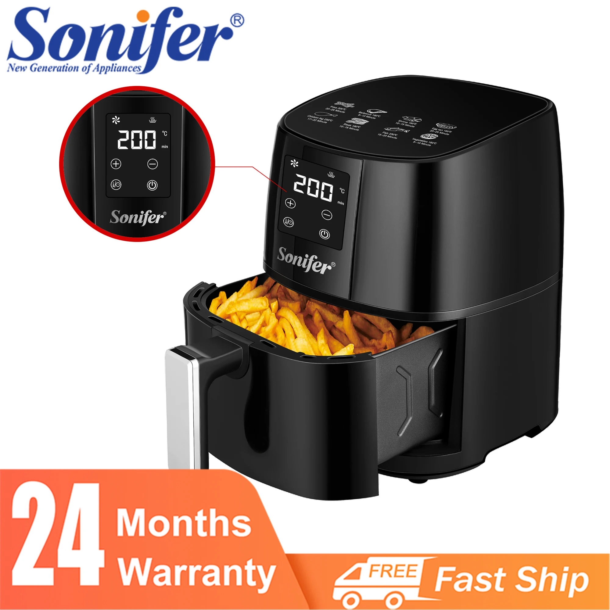 Sonifer 4.2L Air Fryer Without Oil Oven 360°Baking LED Touchscreen Electric Deep Fryer 1400W Nonstick Basket Kitchen Cooking Fry 1