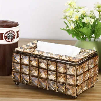 

Metal European Style Crystal Tissue Box Simple Home Living Room Coffee Table Drawers Desktop Tissue Napkin Box Room Decoration