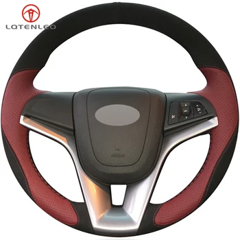 

LQTENLEO Wine Red Leather Black Suede Car Steering Wheel Cover For Chevrolet Cruze 2008-2015 Aveo 2010-2015 Orlando 2009-2015