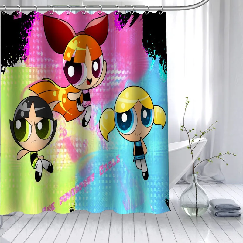 ShunQian Powerpuff девушки Перезагрузка занавеска из полиэстеровой ткани 12 крючков для ванной водонепроницаемый плесени доказательство занавес для ванной