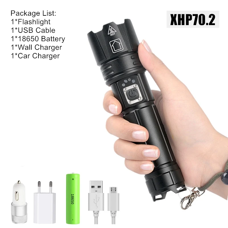Package C ZOOM XHP70.2 мощный светодиодный фонарик Портативный XHP70.2 USB Перезаряжаемый тактический фонарь 18650 26650 светодиодный фонарь для кемпинга - Испускаемый цвет: Package C